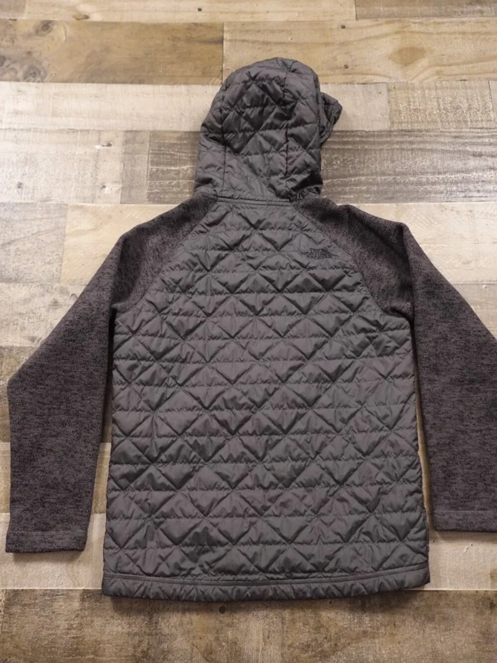 The North Face Quilted Insulated Hooded Jacket Boys Medium (10/12) Gray Full Zip
